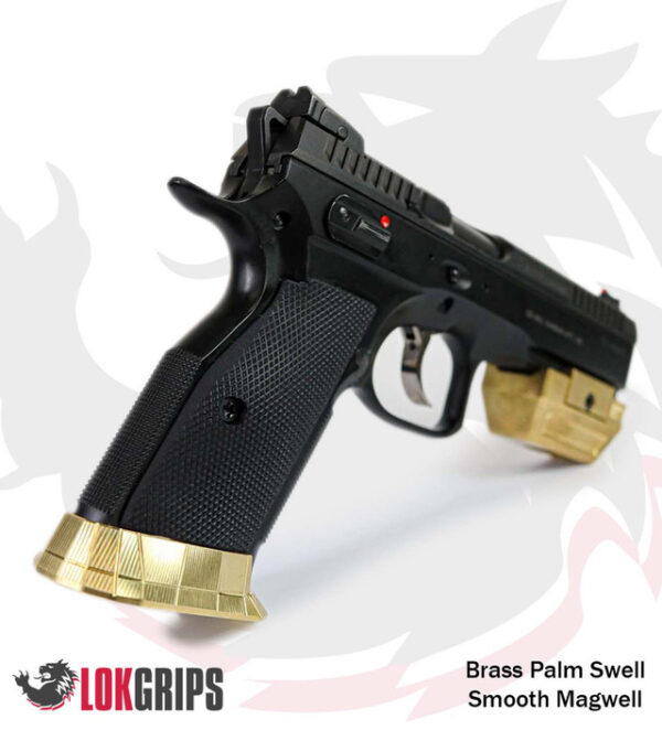 Lok Grips CZ Shadow 2 Magwell GridLOK Brass