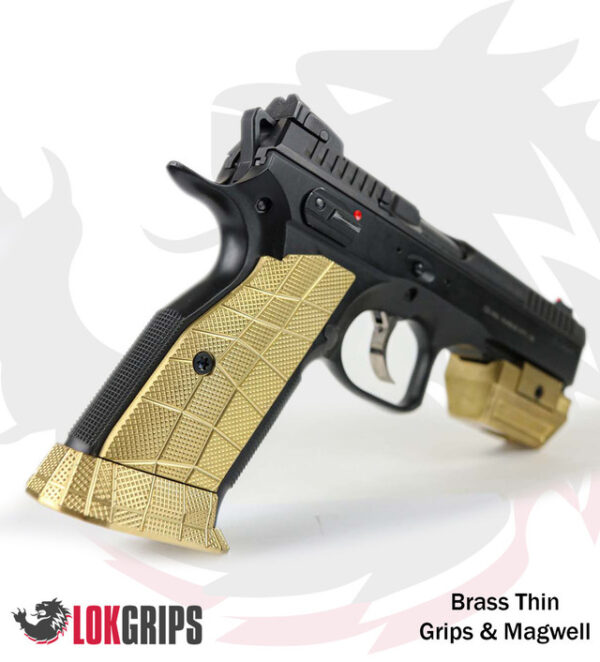 Lok Grips CZ Shadow 2 Magwell GridLOK Brass
