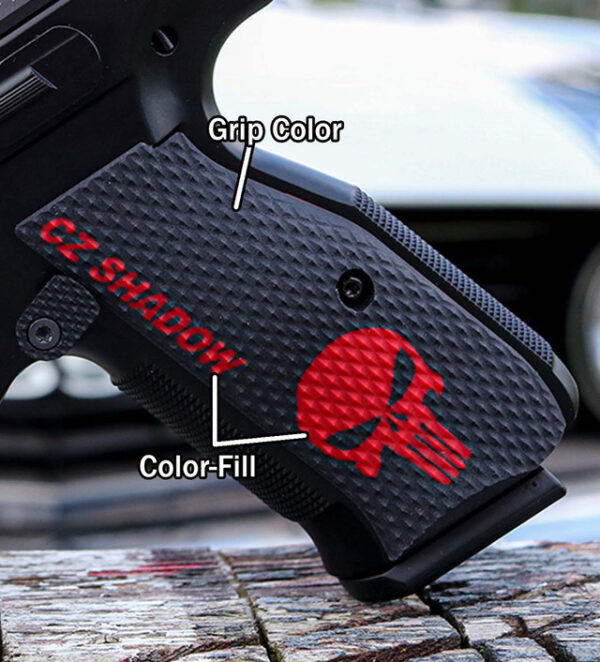 Lok Grips CZ Shadow 2 Palm Swell Roughnecks - Color-Fill "CZ Shadow" & Punisher Skull w/ Liner