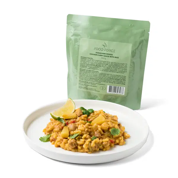 Food Force Chicken curry sauce with rice. færdigret