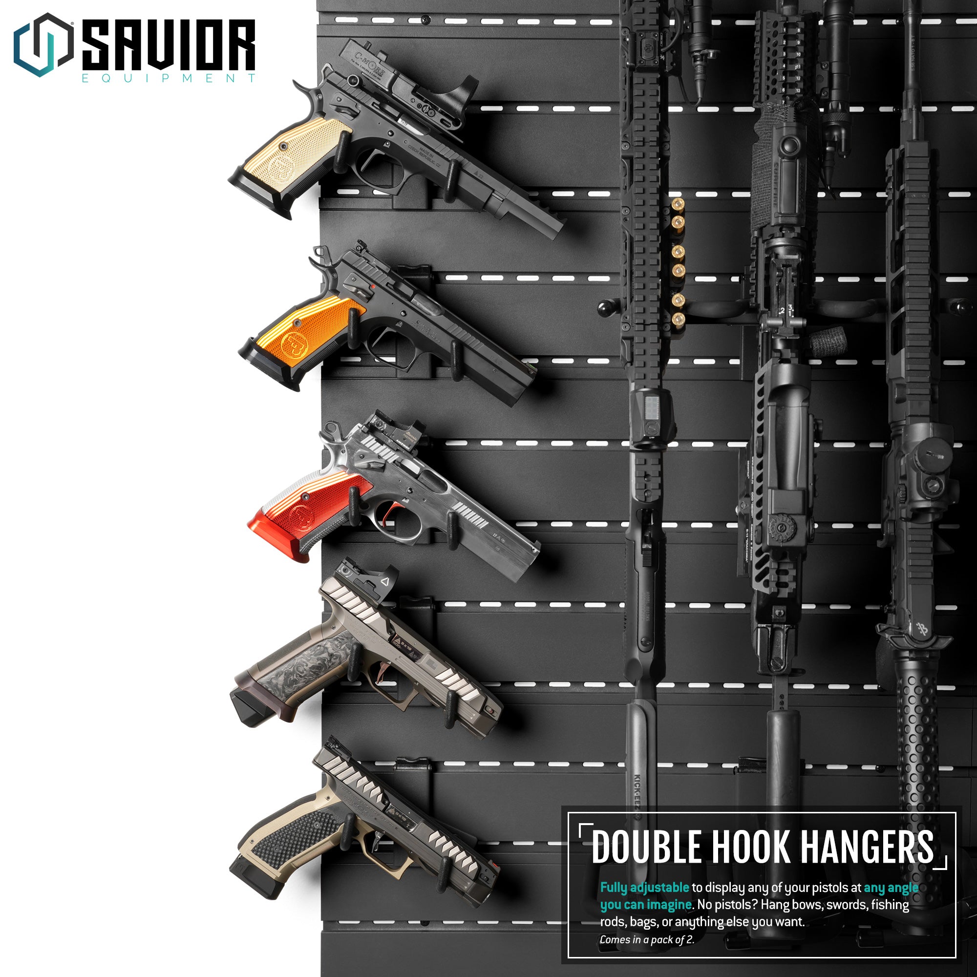 Savior Equipment - Wall Rack System - Adjustable Pistol Hangers (2-Pack) 2 Savior Equipment - Wall Rack System - Adjustable Pistol Hangers (2-Pack) - Billede 2