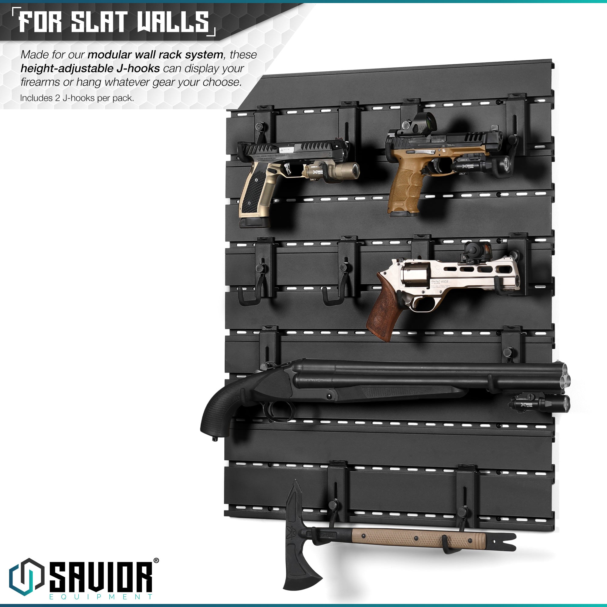 Savior Equipment - Wall Rack System - Adjustable J-Hook, Small (2-Pack) 2 Savior Equipment - Wall Rack System - Adjustable J-Hook, Small (2-Pack) - Billede 2