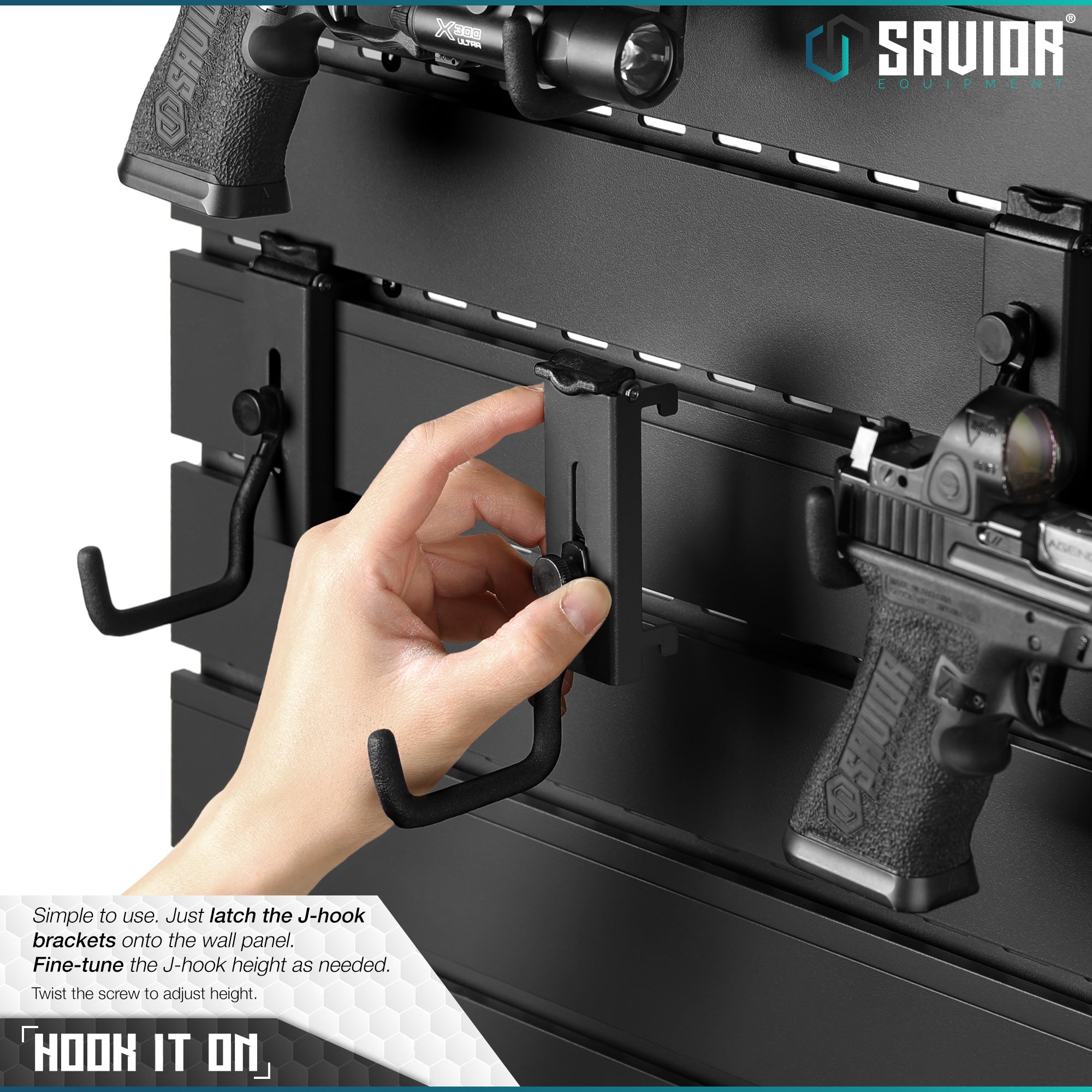 Savior Equipment - Wall Rack System - Adjustable J-Hook, Small (2-Pack) 3 Savior Equipment - Wall Rack System - Adjustable J-Hook, Small (2-Pack) - Billede 3